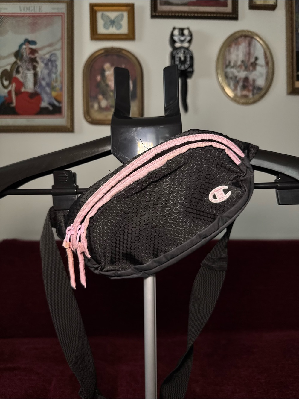 Champion Black Waist Pack with Pink Zippers